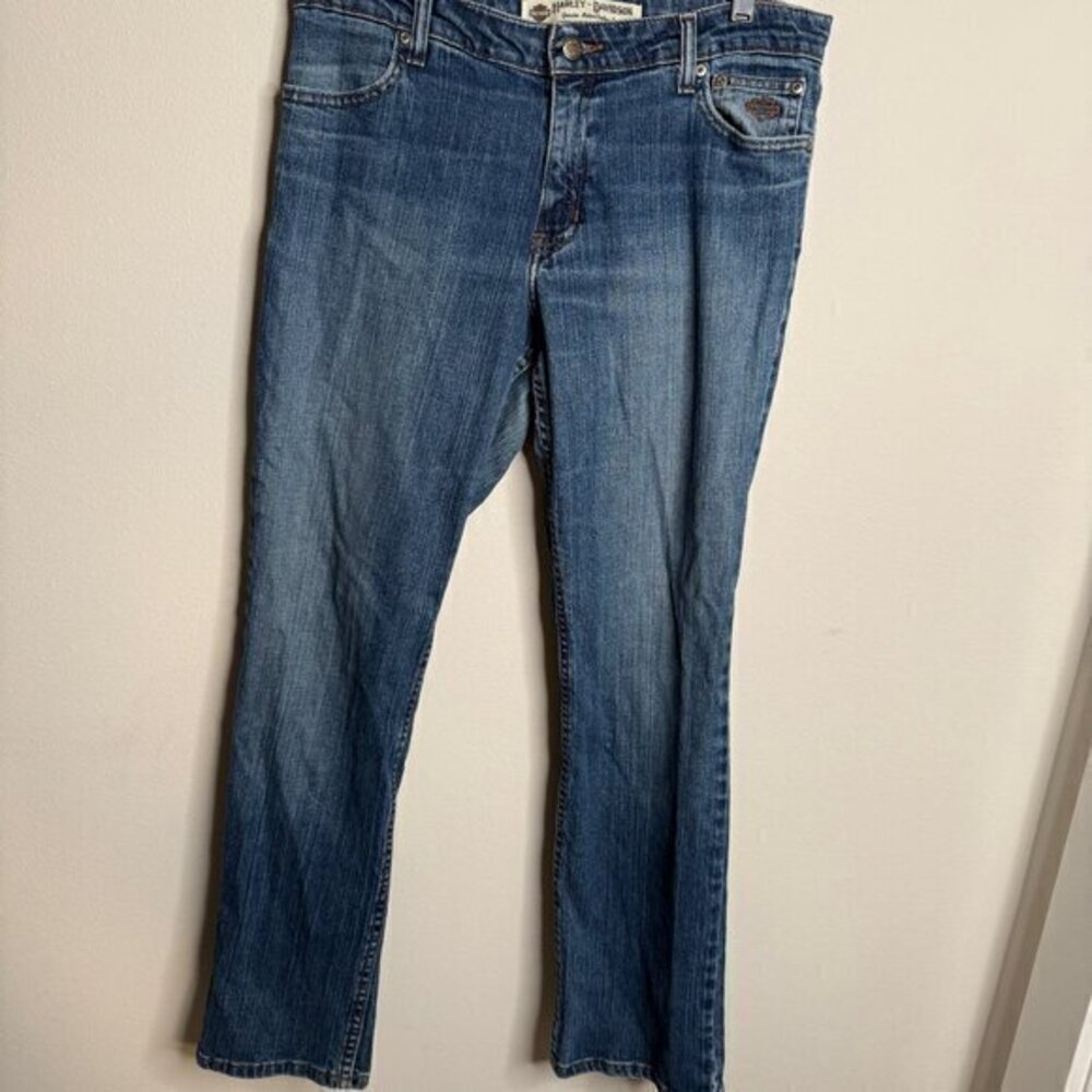 Harley Davidson Women's 8 Blue Denim Jeans Biker Motorcycle‎ Logo Accents